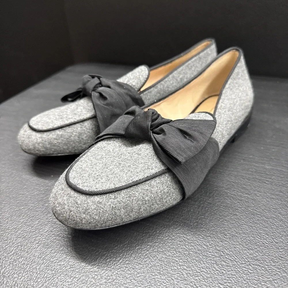Antonio Melani Gray and Black Felt Loafers With Bow Shoes Size 8.5 (SEE PICTURE)